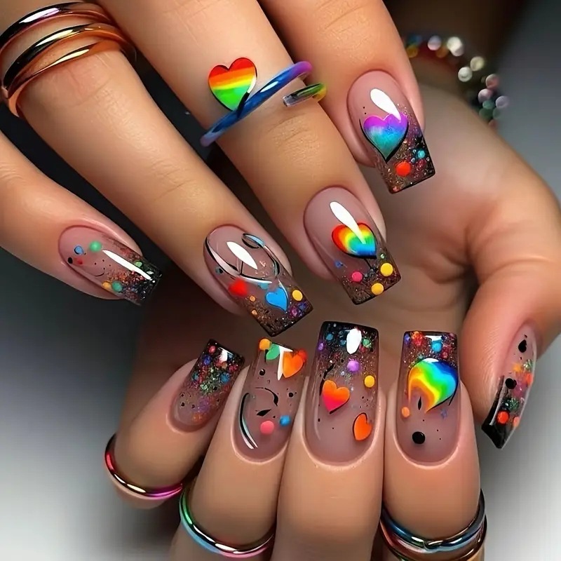 Nail Art Flower - 24 Stück/Set mittellange quadratische künstliche Nägel
