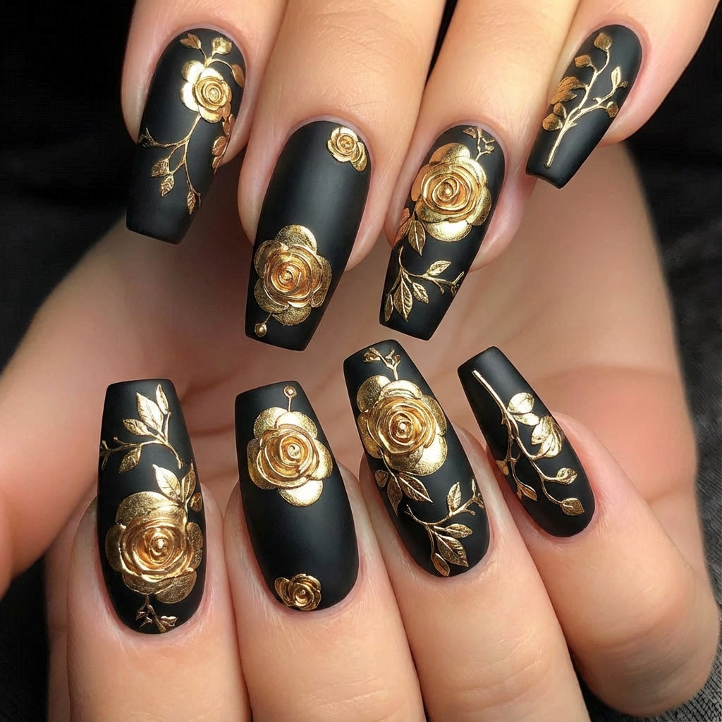 Nail Art Flower - 3D-Kunstnägel für Frauen und Mädchen, goldene