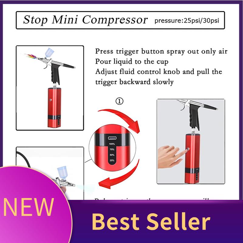 Nail Art Brush Set - ABLU-Akku-Airbrush-Set mit Kompressordruck-Luftbürste zum Malen, Nagelkunst,