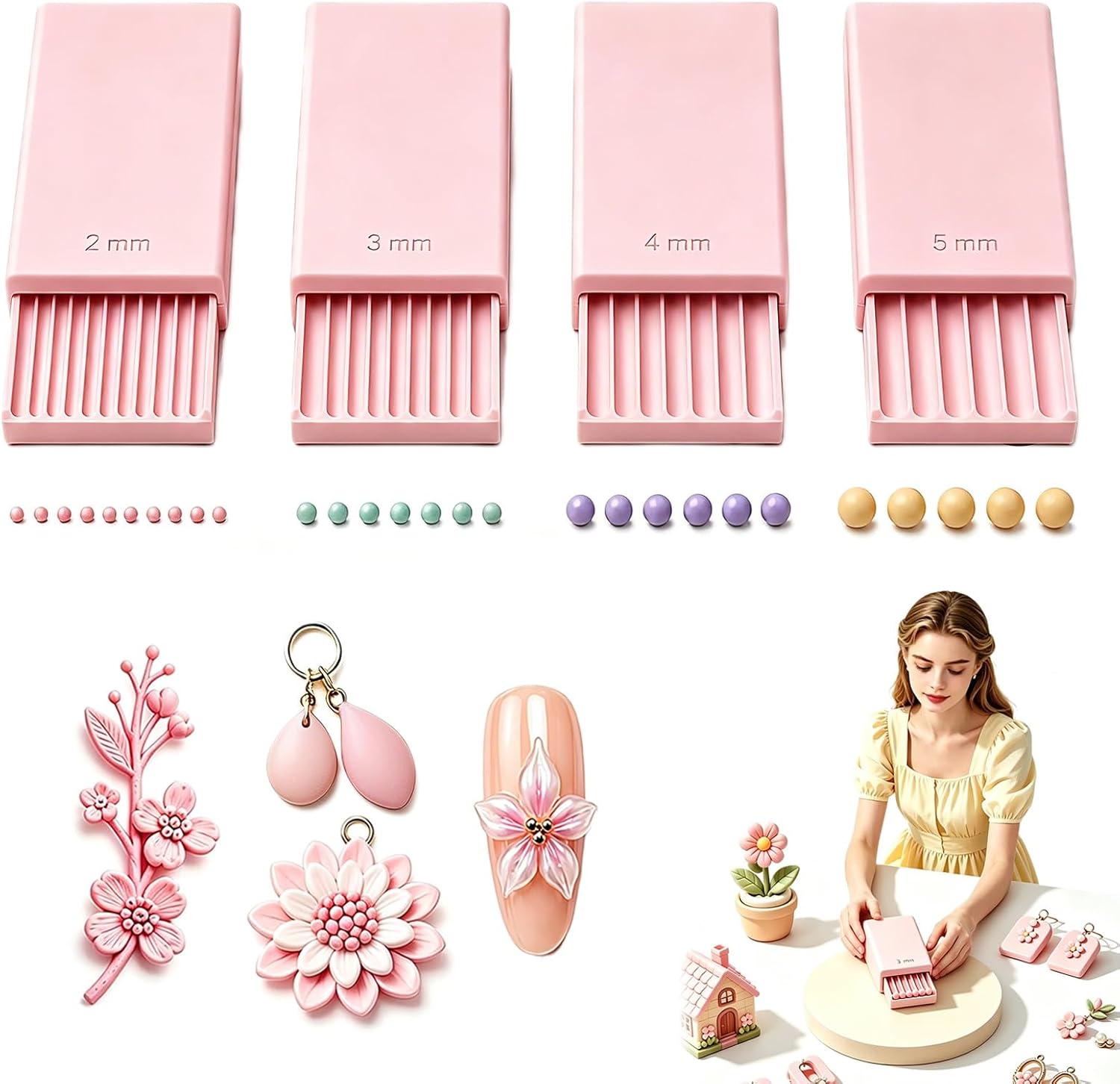 Nail Art Flower - 3D-Druck Ton-Gel-Ball-Maker-Werkzeug, Nagelkunst-Perlenroller für 3D-Gel-Blumen |