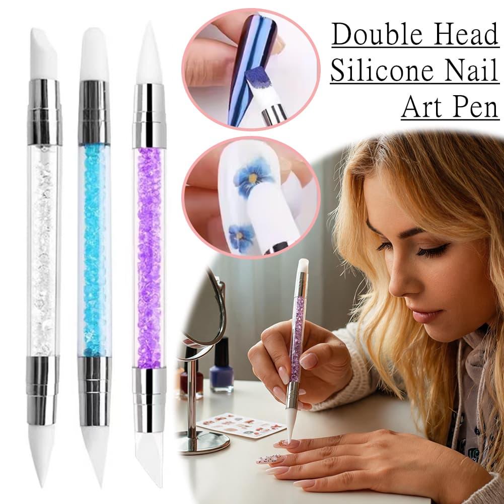 Nail Art Brush Set - Nail-Art-Doppelkopf-Silikonstift, Dekorationsstift, Kleberapplikator, ultraweicher Prägestift, Nail-Art-Pinsel,