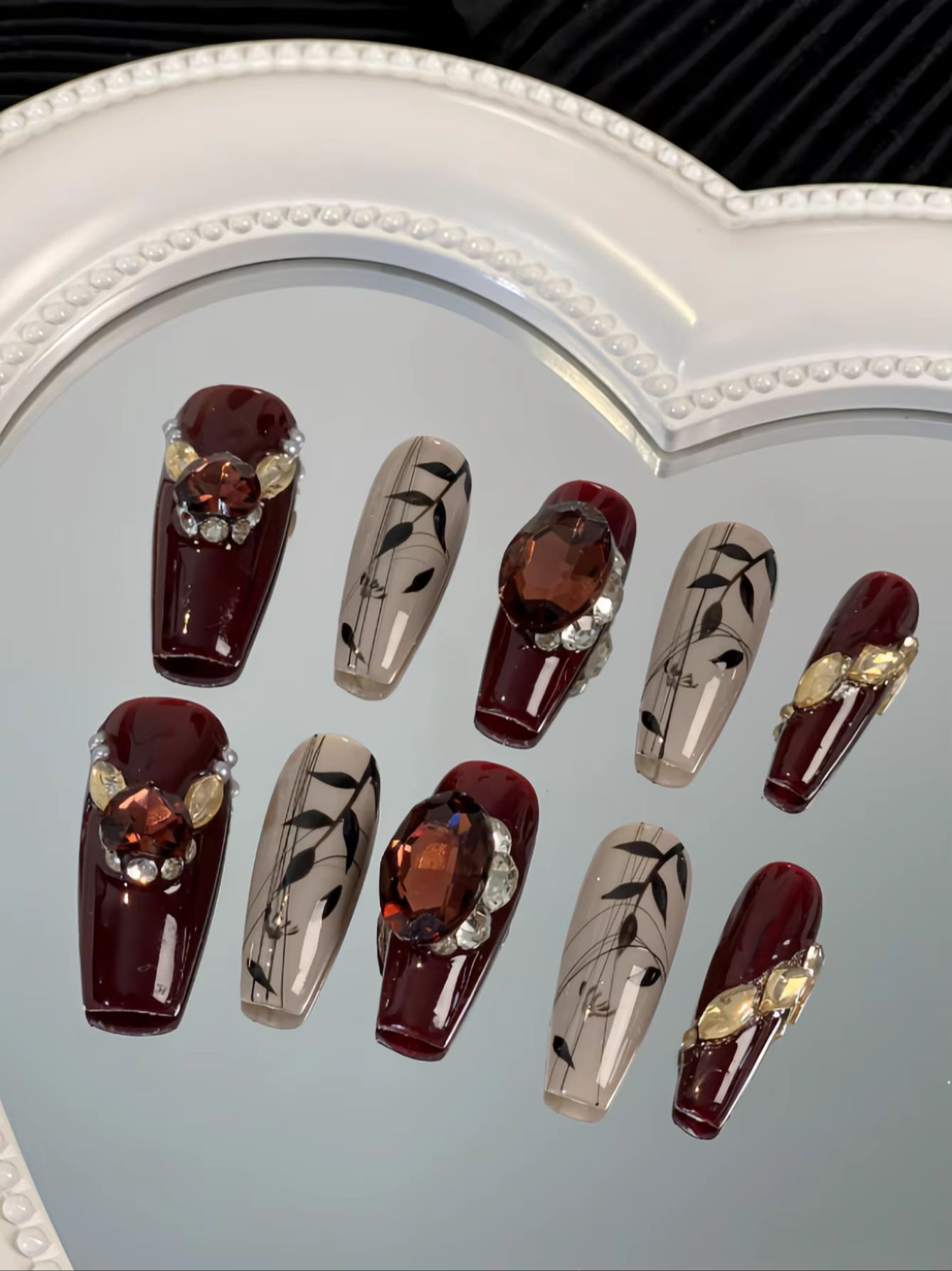 10-teiliges Set mit burgunderf – Nail Art Burgundy Bewertung und Preis