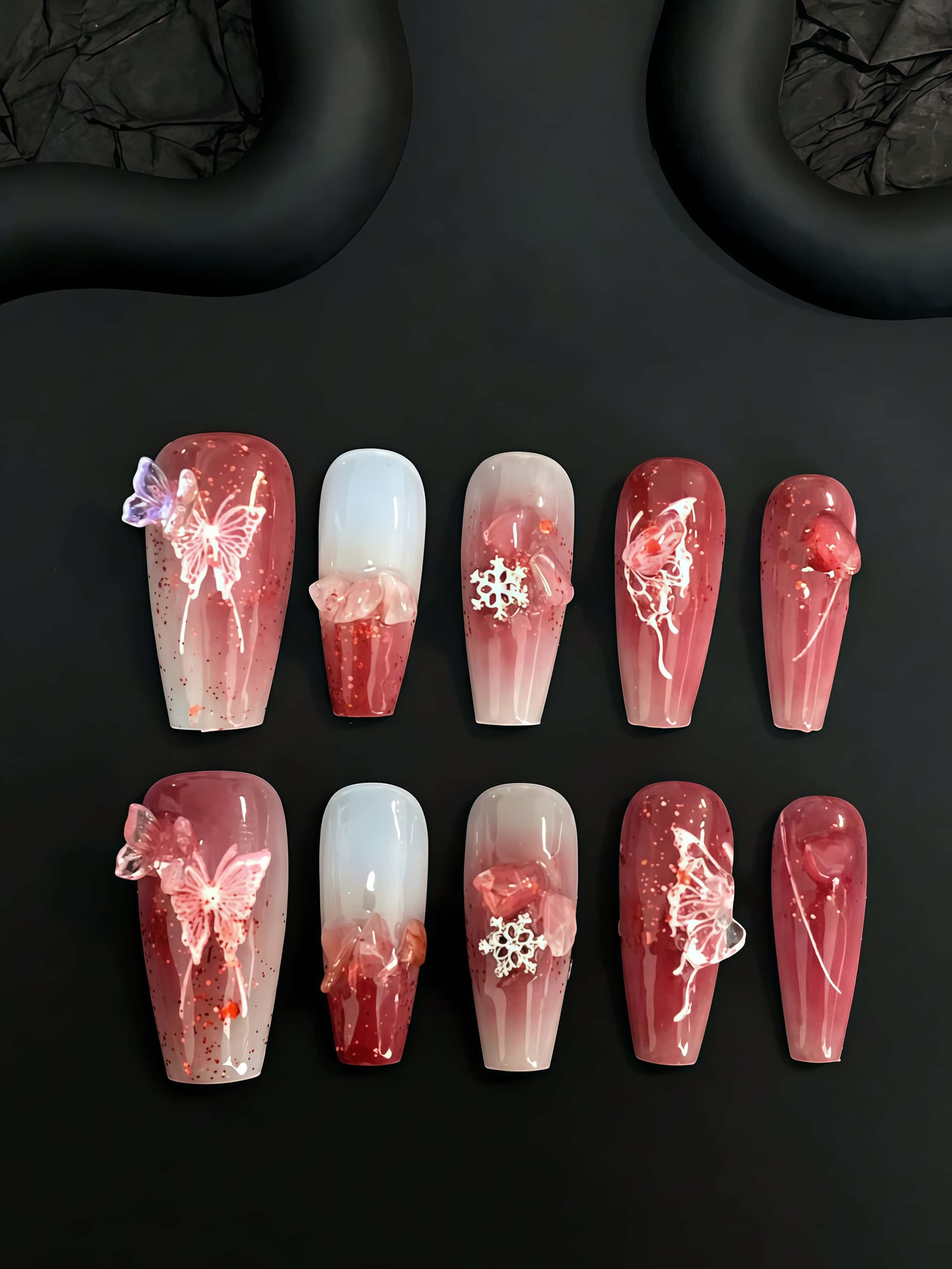 10 Stück handgefertigte, tragb – Nail Art Burgundy Bewertung und Preis